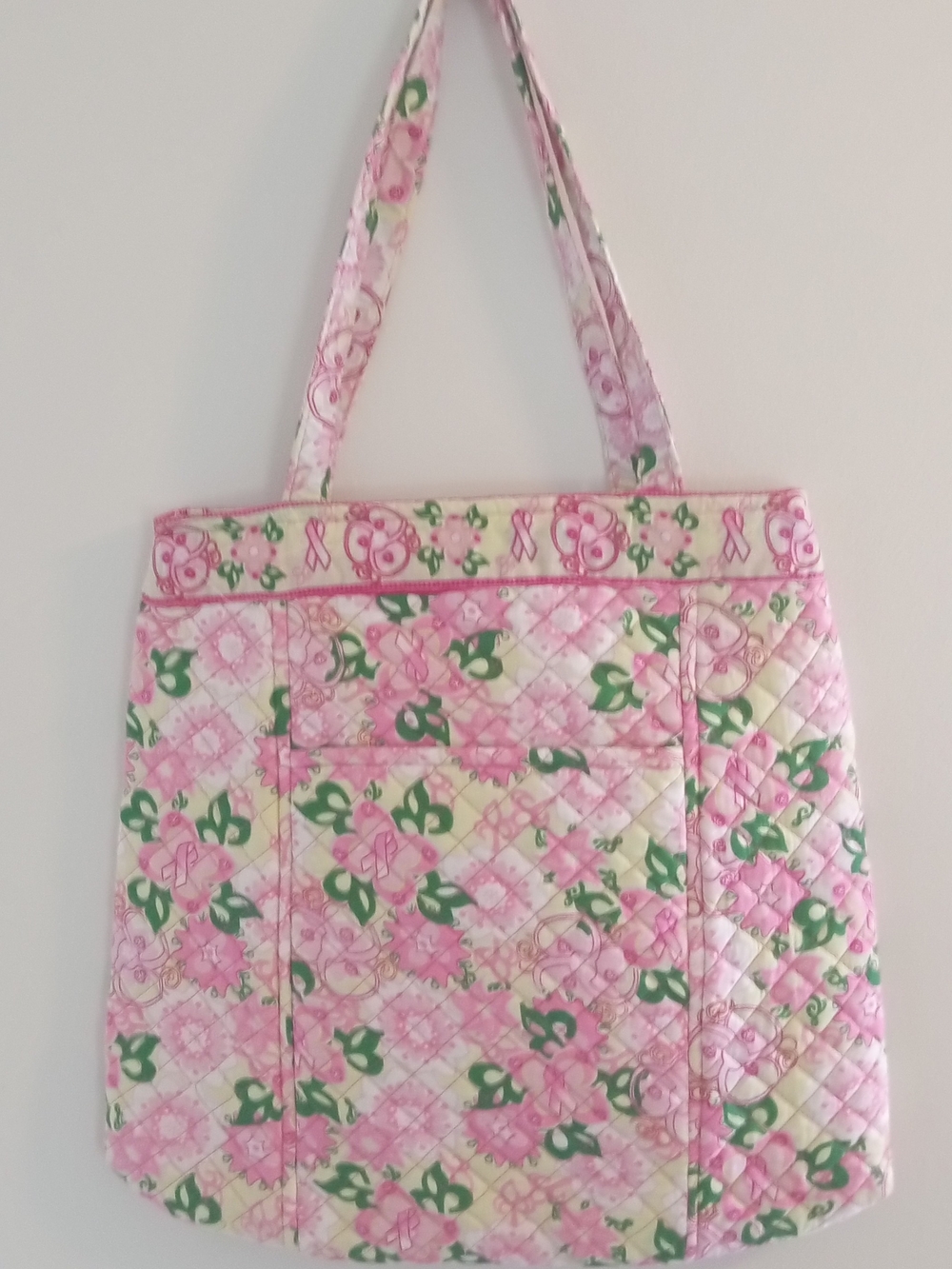 Source Unknown Pink and Green Floral Quilted Tote